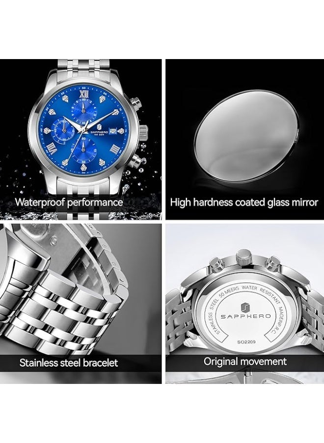 سافيرو ساعة SAPPHERO رجالية دائرية من الفولاذ المقاوم للصدأ، مقاومة للماء حتى عمق 50 مترًا، مضيئة، هدية أنيقة، ساعة يد مع عرض التاريخ وحركة كوارتز تناظرية - Image 4